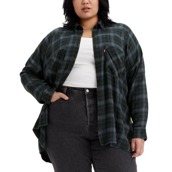Levi's Women's Top Plus Sz 1X Trendy Size Harrison Plaid - Picture 1 of 3